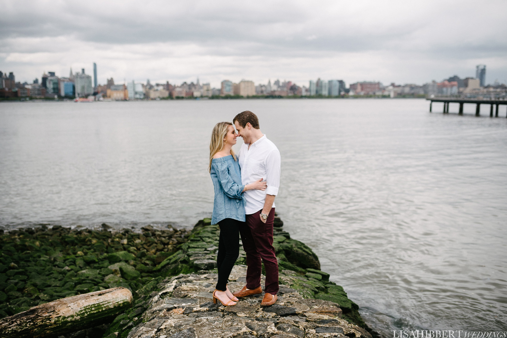 engaged couple on Hoboken Hudson River